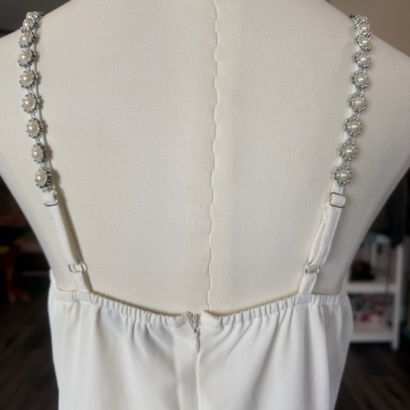 ChicMe White Pearl Strap Bow Wide Leg Jumpsuit Size M Elegant Wedding Easter - Picture 5 of 16